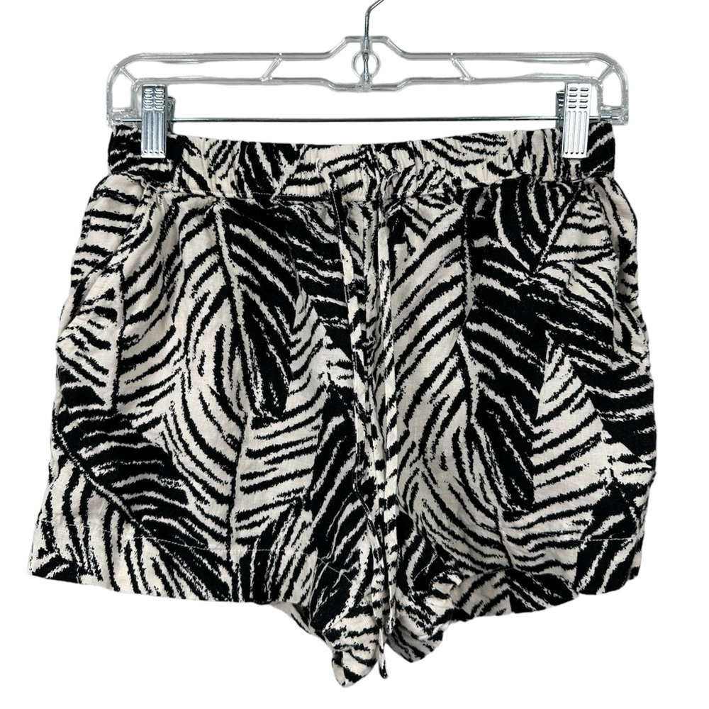 Cynthia Rowley 100% Linen Print Pull On Elastic Drawstring Shorts Size Small